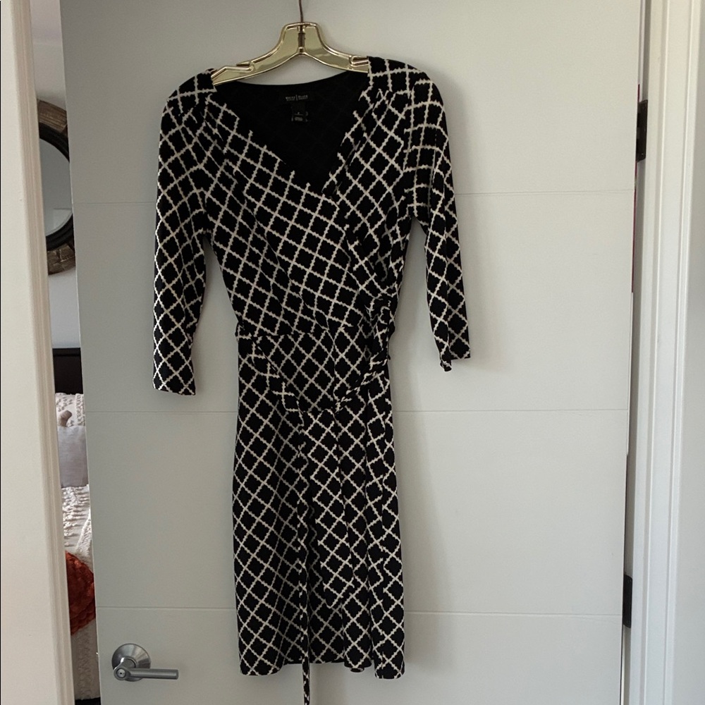White House Black Market     Black and White Long Sleeve Dress